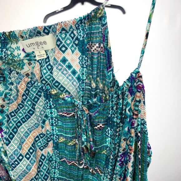 Umgee Womens Large Romper Blue Teal Aztec Print Boho Festival Hippie Summer - Picture 8 of 12